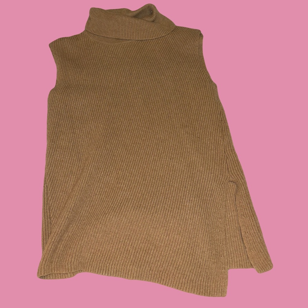 Halogen long loose fitting sleeveless turtle neck sweater